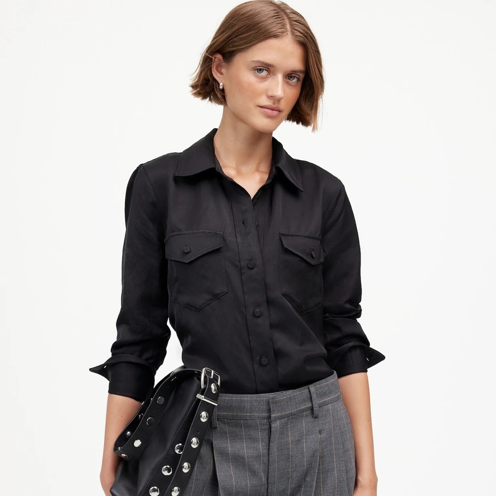 NWT Madewell Western Shirt in Linen Blend in black